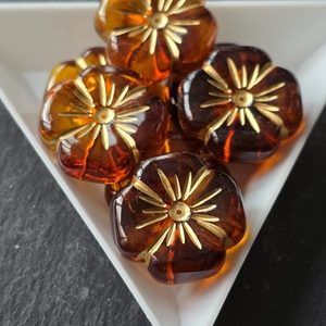 Bloem Cognac bruin - goud 20,5*20,5mm