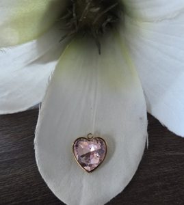 Pink/goud hart 15*13mm (RVS)
