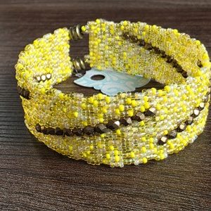 Geel/transparant/goud peyote armband 3-drops 18-18,5cm