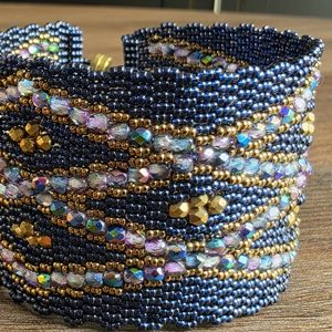 Blauw/brons armband 3-drops 20cm